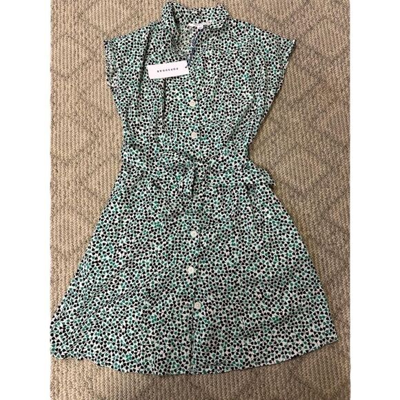 POPSUGAR Dresses & Skirts - Popsugar vintage style classic belt button down dress green white print size XS
